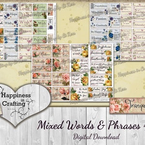 Mixed Words & Phrases # 3 - 100 Pieces - Instant Digital Download, Printable, Digital Kit for Junk Journals, Scrapbooking, Gi Kerr