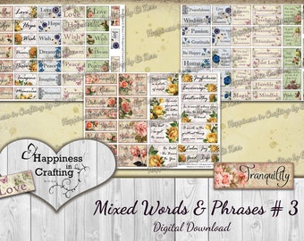 Mixed Words & Phrases # 3 - 100 Pieces - Instant Digital Download, Printable, Digital Kit for Junk Journals, Scrapbooking, Gi Kerr