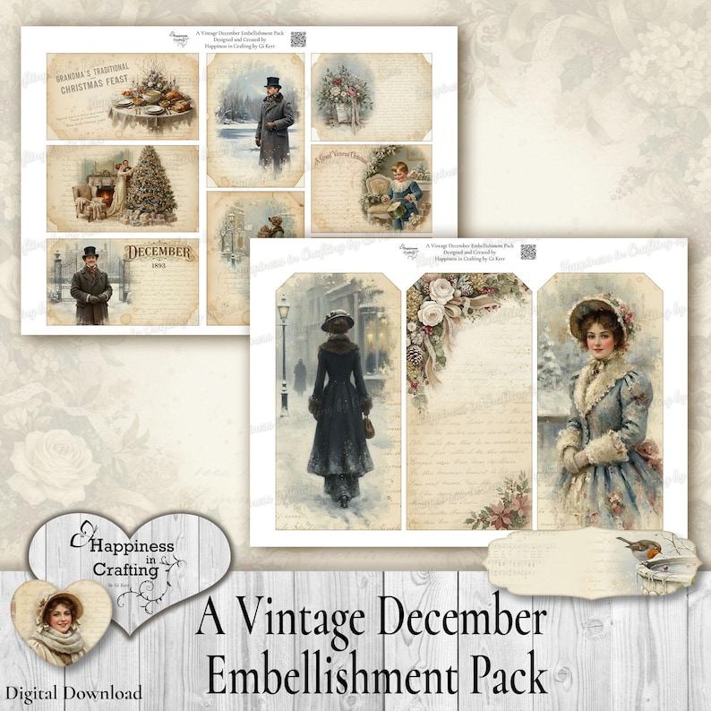 A Vintage December Embellishment Pack - Instant Digital Download, Printable, Digital Kit for Junk Journals, Scrapbooking, Gi Kerr image 4