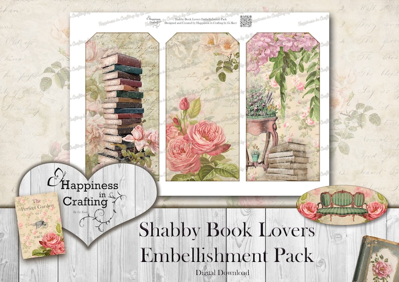 Shabby Book Lovers Embellishment Pack Instant Digital Download, Printable, Digital Kit for Junk Journals, Scrapbooking, Gi Kerr image 8