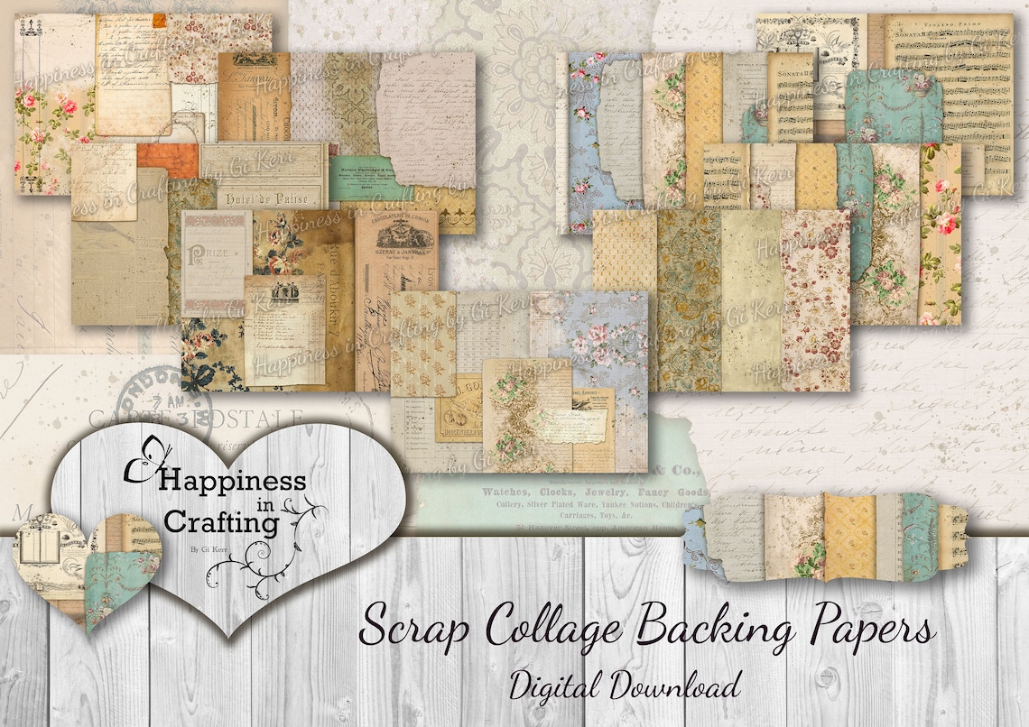 Scrap Collage Backing Papers - Instant Digital Download, Printable ...