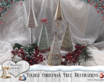 Folded Christmas Tree Decorations - Instant Digital Download, Printable, Digital Kit for Junk Journals, Scrapbooking. Gi Kerr