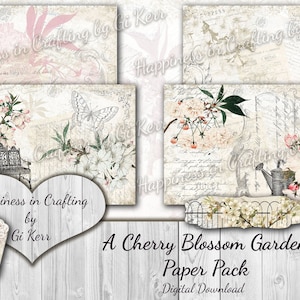 Un pacchetto di carta Cherry Blossom Garden - Download digitale istantaneo, stampabile, kit digitale per diari spazzatura, scrapbooking