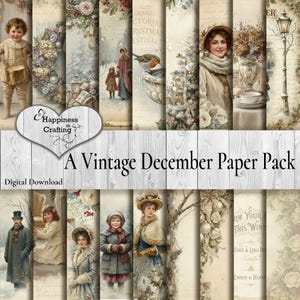 Un pacchetto di carte vintage di dicembre - Download digitale immediato, stampabile, kit digitale per junk journal e scrapbooking.
