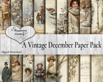 A Vintage December Paper Pack  - Instant Digital Download, Printable, Digital Kit for Junk Journals, Scrapbooking