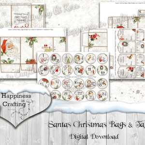 Bolsas y etiquetas navideñas de Papá Noel - Plantillas de descarga digital instantánea para hacer tarjetas, diarios basura, álbumes de recortes