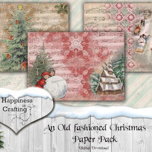 Een ouderwets kerstpapierpakket - directe digitale download, afdrukbaar, digitale kit voor ongewenste tijdschriften, scrapbooking