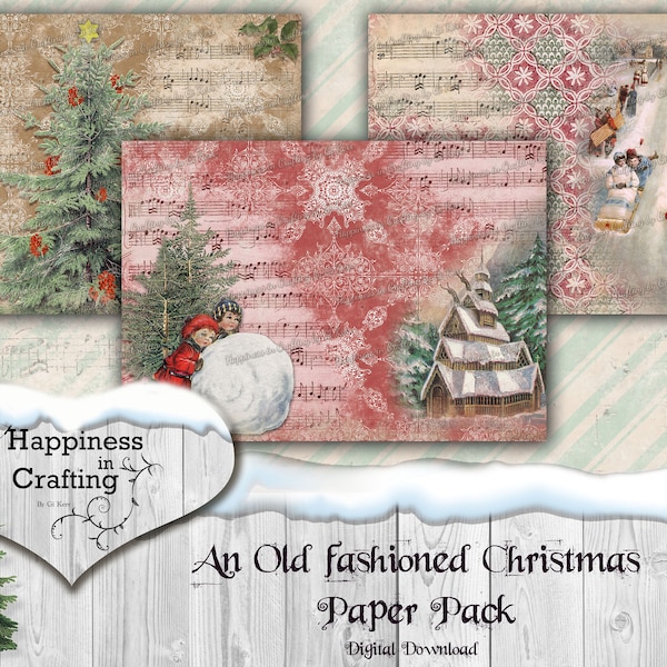 Paquete de papel navideño al estilo antiguo: descarga digital instantánea, kit digital imprimible para diarios basura y álbumes de recortes