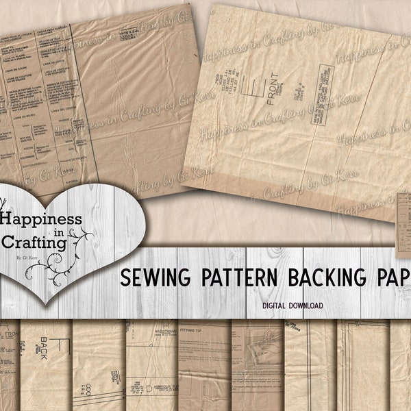 Sewing Pattern Backing Papers - Instant Digital Download, Printable, Digital Kit for Junk Journals, Scrapbooking, Gi Kerr