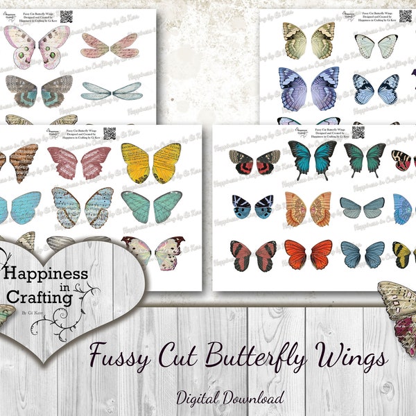 Fussy Cut Butterfly Wings  - Instant Digital Download, Printable, Digital Kit for Junk Journals, Scrapbooking