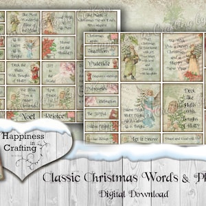 Palabras y frases navideñas clásicas - 40 piezas - Descarga digital instantánea para hacer tarjetas, diarios basura, álbumes de recortes