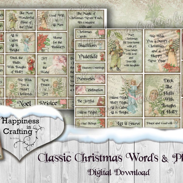 Classic Christmas Words & Phrases - 40 Pieces - Instant Digital Download for Card Making, Junk Journals, Scrapbooking