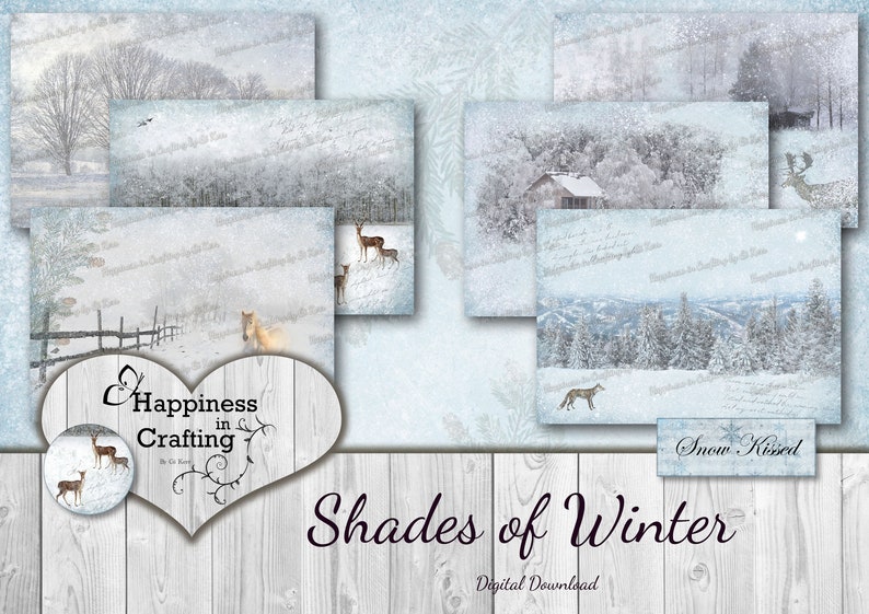 Shades of Winter Instant Digital Download, Printable, Digital Kit for Junk Journals, Scrapbooking, Happiness in Crafting, Gi Kerr image 1