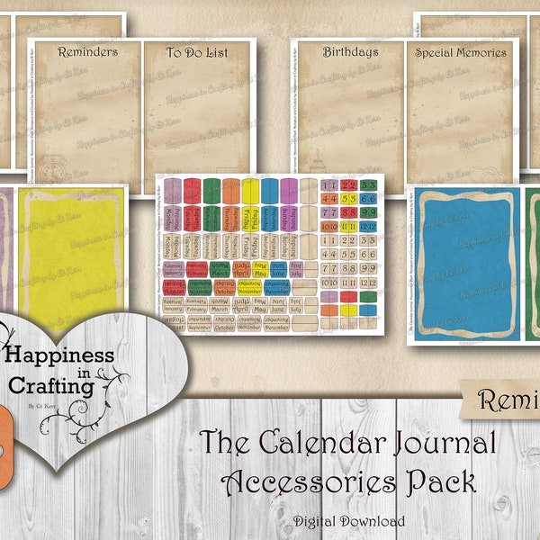 The Calendar Journal Accessories Pack - Instant Digital Download, Printable, Digital Kit for Junk Journals, Scrapbooking, Gi Kerr