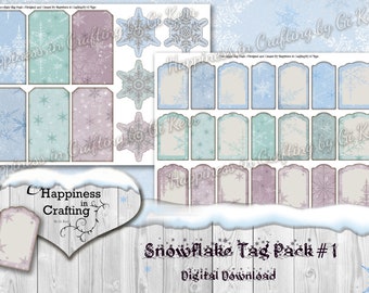 Snowflake Tag Pack # 1 - Instant Digital Download, Printable, Digital Kit for Junk Journals, Scrapbooking