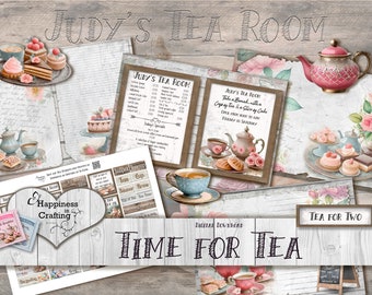 Time for Tea - Descarga digital instantánea, imprimible, kit digital para diarios basura, scrapbooking, felicidad en la elaboración, Gi Kerr