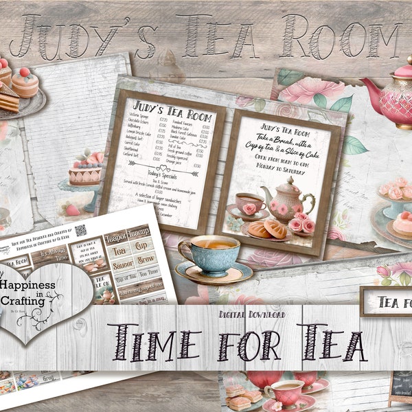 Time for Tea - Instant Digital Download, Printable, Digital Kit for Junk Journals, Scrapbooking, Happiness in Crafting, Gi Kerr