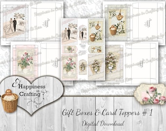 Gift Boxes & Card Toppers # 1 - Instant Digital Download, Box Templates, Printable, Digital, Junk Journals, Scrapbooking, Gi Kerr,