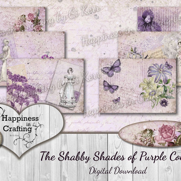 The Shabby Shades of Purple Collection - Téléchargement numérique instantané, Imprimable, Kit numérique pour journaux indésirables, Scrapbooking, Gi Kerr