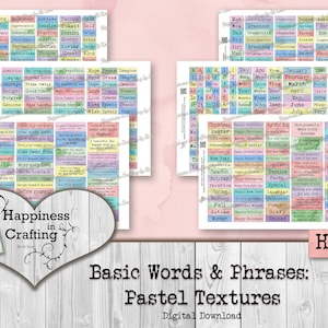 Basic Words & Phrases: Pastel Textures - 440 Words and Phrases Total 1096 Pieces in 2 sizes - Instant Digital Download, Printable, Gi Kerr,