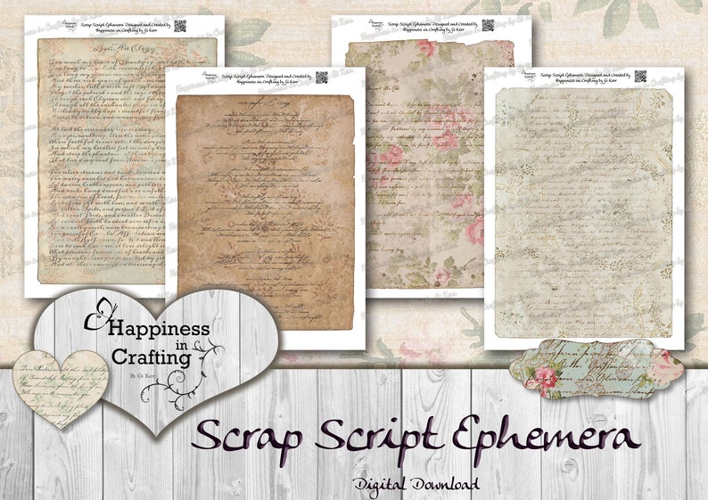 Scrap Script Ephemera - Instant Digital Download, Printable, Digital ...