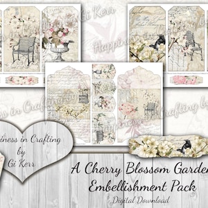 Ein Kirschblüten-Garten-Verschönerungspaket - sofortiger digitaler Download, druckbar, Digital Kit für Junk Journals, Scrapbooking