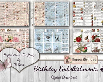 Birthday Embellishments # 1 - Instant Download - 135 Pieces, Printable, Digital Kit for Junk Journals, Scrapbooking, Gi Kerr