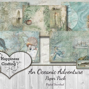 Paquete de papel Una aventura oceánica: descarga digital instantánea, kit digital imprimible para diarios basura y álbumes de recortes