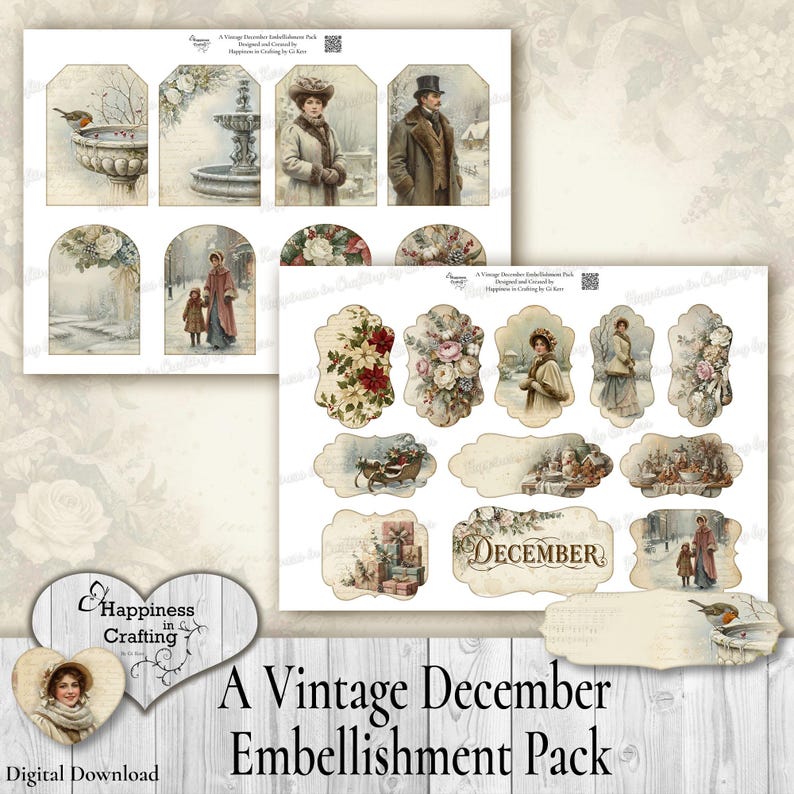 A Vintage December Embellishment Pack - Instant Digital Download, Printable, Digital Kit for Junk Journals, Scrapbooking, Gi Kerr image 5