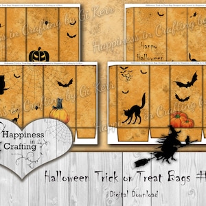 Halloween Trick or Treat Bags # 1 - Modèles - Téléchargement numérique instantané, Imprimable, Kit numérique, Modèles, Bonheur dans l’artisanat, Gi Kerr