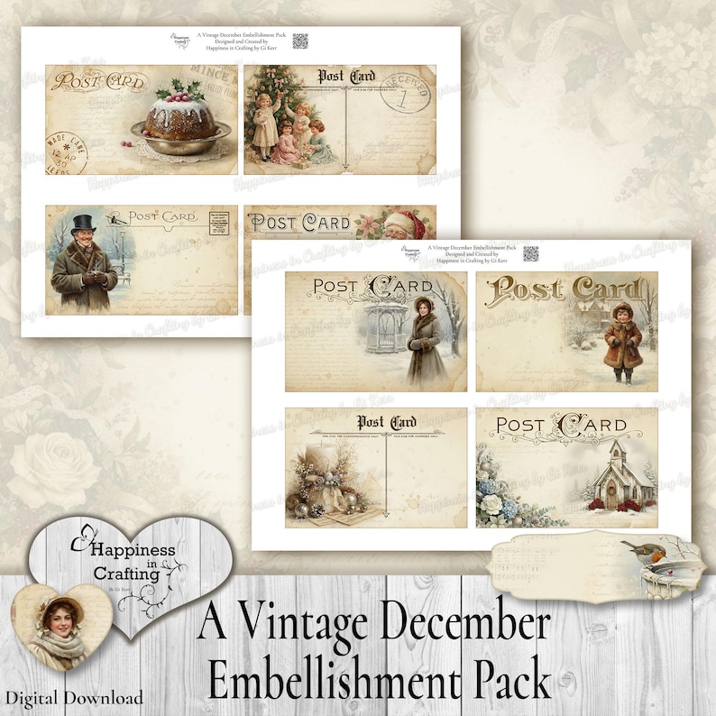 A Vintage December Embellishment Pack - Instant Digital Download, Printable, Digital Kit for Junk Journals, Scrapbooking, Gi Kerr image 2