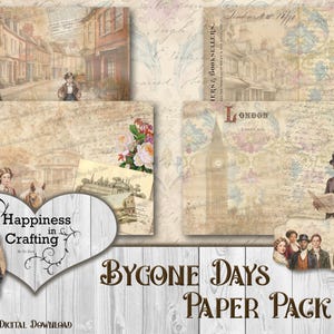 Paquete de papel Bygone Days: descarga digital instantánea, imprimible, kit digital para diarios basura y álbumes de recortes