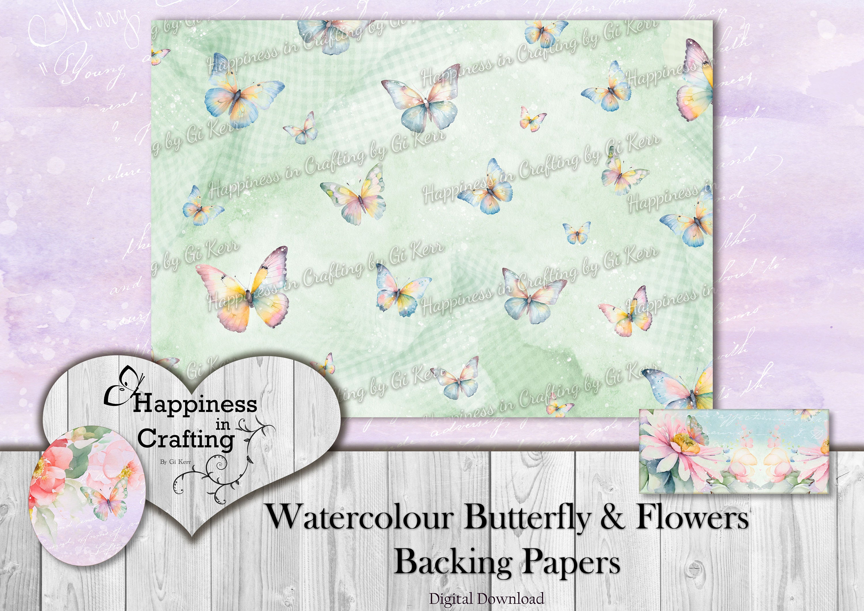 Watercolour Butterfly & Flowers Backing Papers - Instant Digital ...