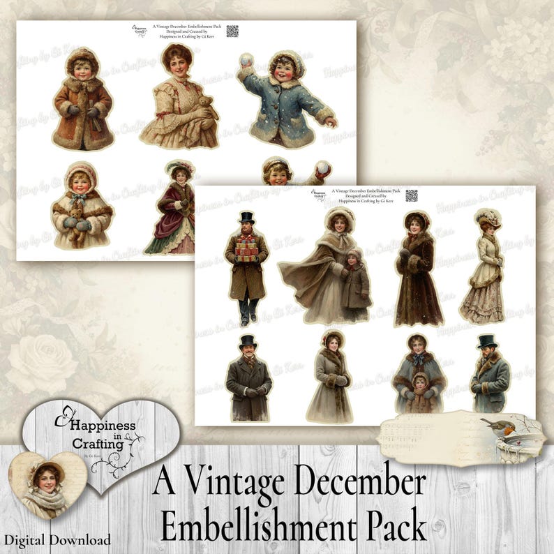 A Vintage December Embellishment Pack - Instant Digital Download, Printable, Digital Kit for Junk Journals, Scrapbooking, Gi Kerr image 3