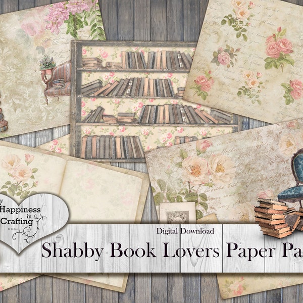 Shabby Book Lovers Paper Pack - Instant Digital Download, Printable, Digital Kit for Junk Journals, Scrapbooking, Gi Kerr