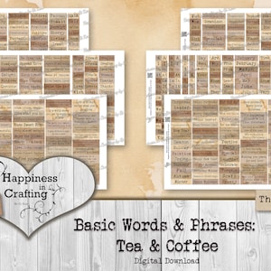 Basic Words & Phrases: Tea and Coffee - 440 Words and Phrases Total 1096 Pieces in 2 sizes - Instant Digital Download, Printable, Gi Kerr,