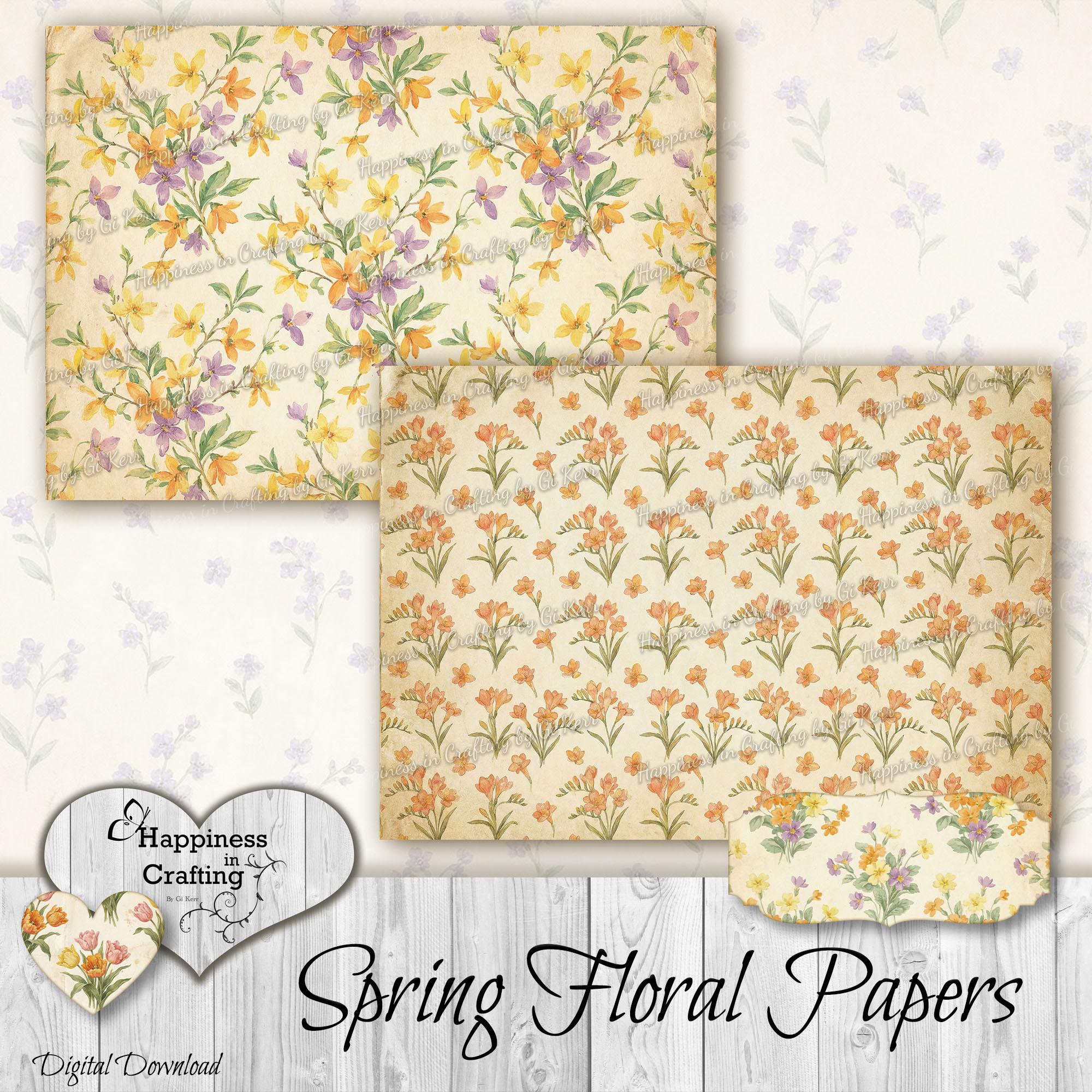Spring Vines Paper Spring Floral Papers - Instant Digital Download, Printable, Digital Kit ...