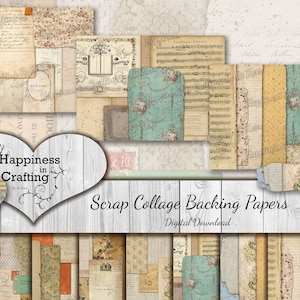 Scrap Collage Backing Papers - Téléchargement numérique instantané, imprimable, kit numérique pour journaux indésirables, scrapbooking, bonheur dans l’artisanat,