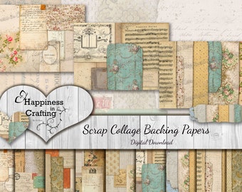 Scrap Collage Backing Papers - Instant Digital Download, Printable, Digital Kit for Junk Journals, Scrapbooking, Happiness in Crafting,