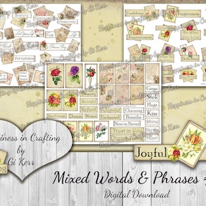 Mixed Words & Phrases # 2 - 72 Pieces - Instant Digital Download, Printable, Digital Kit for Junk Journals, Scrapbooking, Gi Kerr