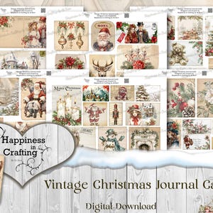 Vintage kerstdagboekkaarten - directe digitale download, afdrukbare, digitale kit voor ongewenste tijdschriften, scrapbooking, geluk in knutselen,