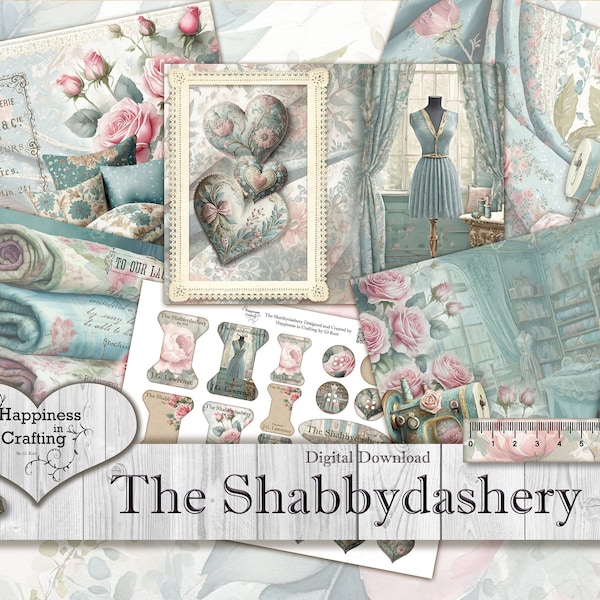 The Shabbydashery - Instant Digital Download, Printable, Digital Kit for Junk Journals, Scrapbooking, Happiness in Crafting, Gi Kerr