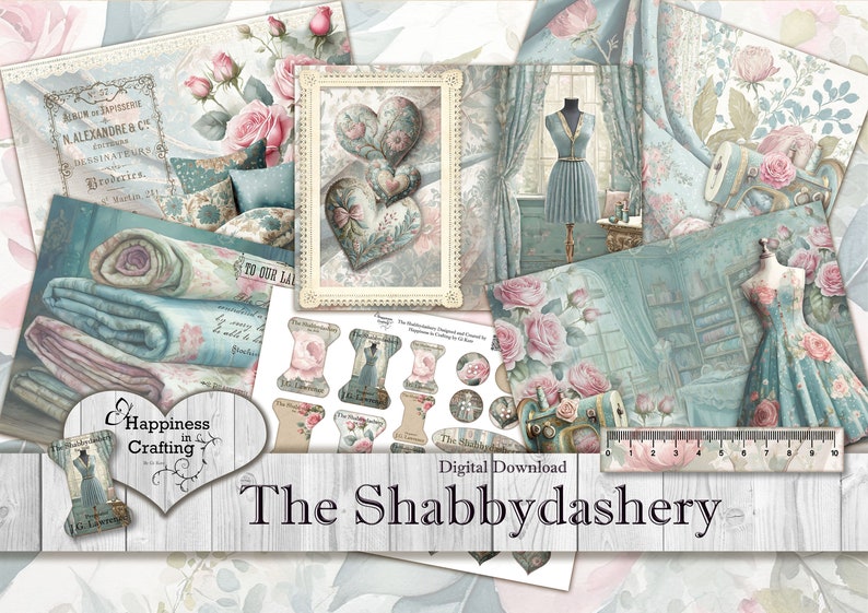 The Shabbydashery Instant Digital Download, Printable, Digital Kit for Junk Journals, Scrapbooking, Happiness in Crafting, Gi Kerr image 1