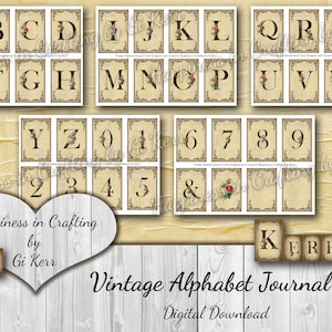 Cartões de diário do alfabeto vintage - download instantâneo, para impressão, kit digital para diários indesejados, scrapbooking, felicidade na elaboração, Gi Kerr