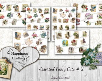 Assorted Fussy Cuts # 2 - 40 Fussy Cuts totaling 80 Pieces - Instant Digital Download, Printable, Digital Kit for Junk Journals Scrapbooking