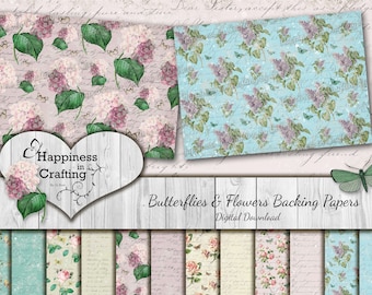 Butterflies & Flowers Backing Papers - Instant Digital Download, Printable, Digital Kit for Junk Journals, Scrapbooking, Gi Kerr