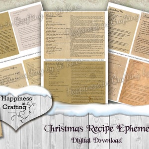 Recette de Noël Ephemera - Téléchargement numérique instantané pour la fabrication de cartes, Journaux indésirables, Scrapbooking, Bonheur dans l'artisanat, Gi Kerr