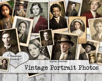 Vintage Portrait Photos - Instant Digital Download, Printable, Digital Kit for Junk Journals, Scrapbooking, Happiness in Crafting, Gi Kerr