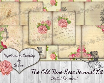 The Old Time Rose Journal Kit - Instant Digital Download, Printable, Digital Kit for Junk Journals, Scrapbooking, Happiness in Crafting