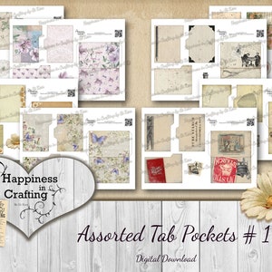 Assorted Tab Pockets # 1 - Instant Digital Download, Printable, Digital Kit for Junk Journals, Scrapbooking, Happiness in Crafting, Gi Kerr